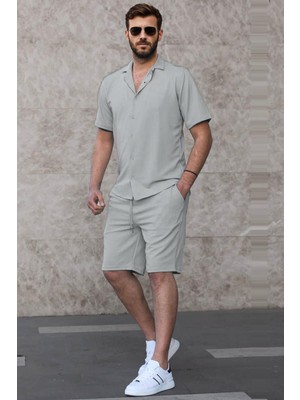 Madmext Gri Basic Erkek Gömlek Takımı 5918