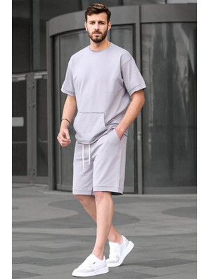Madmext Boyalı Gri Basic Erkek Şort Takım 5921