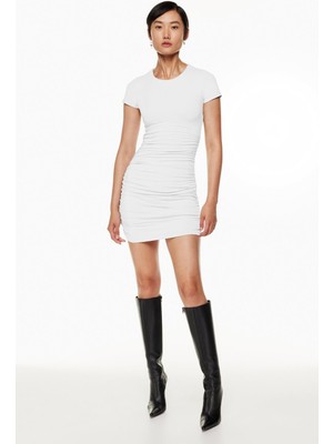 Madmext Beyaz Büzgülü Mini Kadın Elbise MG1739