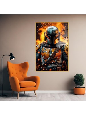 Gaagart Metal Çerçeveli Temperli Cam Tablo Film Karakteri Mandalorian