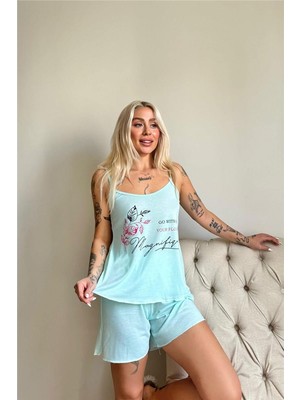 Pijama Evi Magnifique Desenli Ip Askılı Şortlu Kadın Pijama Takımı