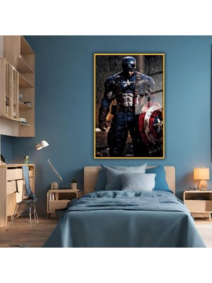 Gaagart Metal Çerçeveli Cam Tablo Film Karakteri Kaptan Amerika ve Kalkan