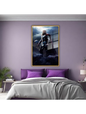 Gaagart Metal Çerçeveli Cam Tablo Film Karakteri Thor ve Çekiç Portresi