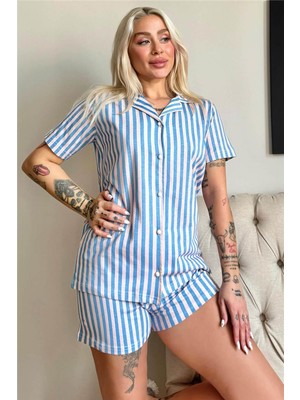 Pijama Evi Larosh Önden Düğmeli Şortlu Kısa Kollu Kadın Pijama Takımı