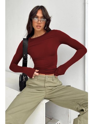 Madmext Kadın Uzun Kollu Body %95 Polyester Düz Desenli Bisiklet Yaka MG1701