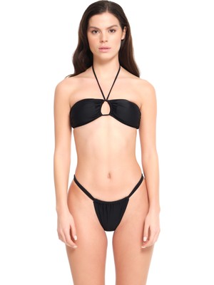 Too Salty Swimwear Kadın Siyah Düz Strablez Brazilian Bikini Takımı (Ayarlanabilir Bikini Altı) 23S104ST