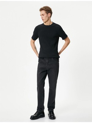 Koton 4SAM10272HK 999 Sıyah Erkek Jersey Kısa Kollu Basıc T-Shirt