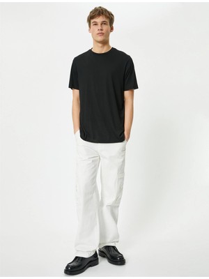 Koton 4SAM10274HK 999 Sıyah Erkek Jersey Kısa Kollu Basıc T-Shirt