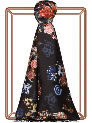 Ipekevi Yalı Bahçesi Desenli Ipek Şal 05716-SIYAH