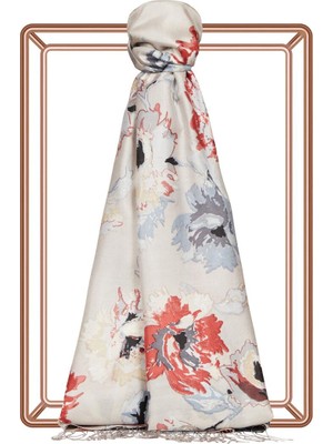 Ipekevi Katmerli Şakayık Desenli Ipek Şal 05804-GÜMÜŞ