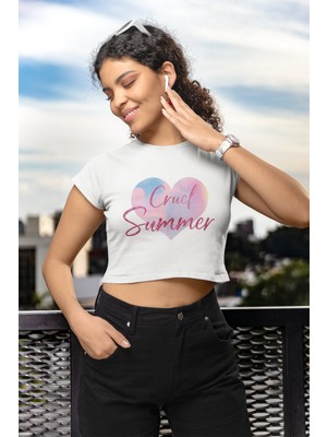 Fuddy Moda Kalpli Cruel Summer Yazılı Crop Top, Taylor Swift Baskılı Crop Tişört
