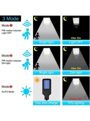 Xiyu Shop 1 Adet Tarzı 2500W Güneş Enerjili Sokak Lambaları Açık Güneş Lambası 3 Işık Modu ile Su Geçirmez Hareket Sensörü Güvenlik Lambası Bahçe Veranda Yolu Yard Için (Yurt Dışından)