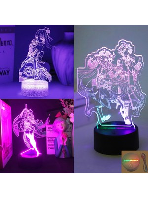 Xiyu Shop Xingqiu Tarzı Eula Yeni Ge Etki Hu Tao Xiao 3D LED Gece Lambası Anime Iki Tonlu Lamba Çocuk Yatak Odası Dekor Noel Doğum Günü Hediyesi Yae Miko (Yurt Dışından)