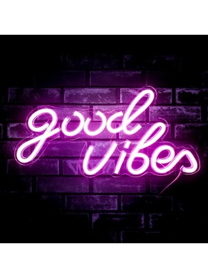 Xiyu Shop 5W Tarzı Pembe Iyi Vibes Neon Burcu Yatak Odası Çocuk Odası Oyunu Düğün Parti Mağaza Oda Duvar Dekoru LED Neon Işık USB ile Güçlendirilmiştir 40*20 cm (Yurt Dışından)