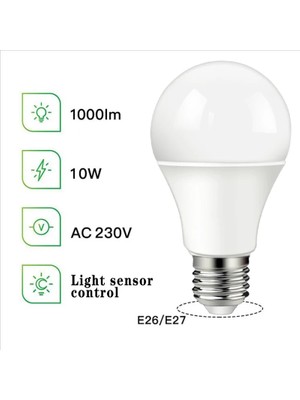 Xiyu Shop 3000K Stili 6000K 1-Led Alacakaranlık Şafak Sensörlü Işık Ampul A60 E27 Bv 10 W Bahçe Koridor Dekor Gece Işıkları Işık Sensörü Gece Lambası (Yurt Dışından)