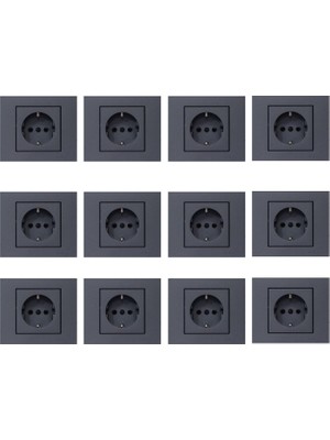 Ovivo Grano Füme Topraklı Priz 12'li Paket (Çerçeve Dahil)