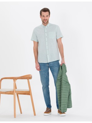 Pierre Cardin Erkek Yeşil Keten Karışımlı Regular Fit Kısa Kollu Gömlek 50265118-VR054