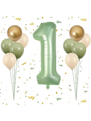 Kidspartim Retro Adaçayı Yeşil Rakam Folyo Balon Seti