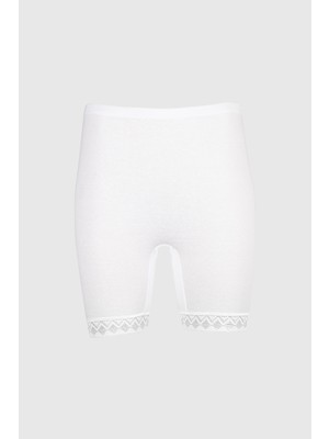 Ceylanoğlu 4'lü Bayan Ribana Dantelli Paçalı TAYT-231 Beyaz