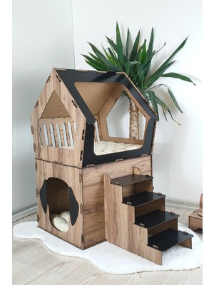 Mavi Trend  Küçük Irk Köpekler Için Büyük Xxl Teraslı Köpek Kulubesi 5kg ve Üzeri Köpekler Için Kahve - Siyah Renk