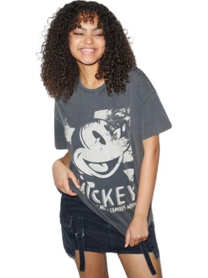 To The Moon & Sun Mickey Mouse Antrasit Oversize T-Shirt