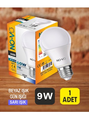 NoVo 9W LED Ampul E27 3000K Sarı Işık A009
