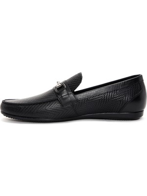 Derimod Erkek Siyah Baskılı Deri Casual Loafer