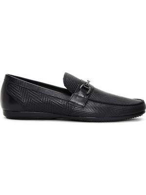 Derimod Erkek Siyah Baskılı Deri Casual Loafer