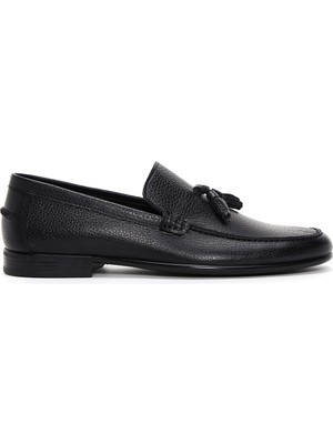 Derimod Erkek Siyah Püsküllü Deri Casual Loafer