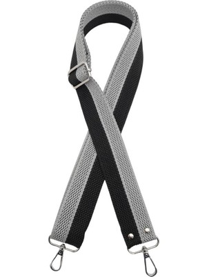 Angel Çanta Aksesuar 120X4 cm Polyester Kolon Çanta Sapı Siyah Gri Renk Gümüş Metalli