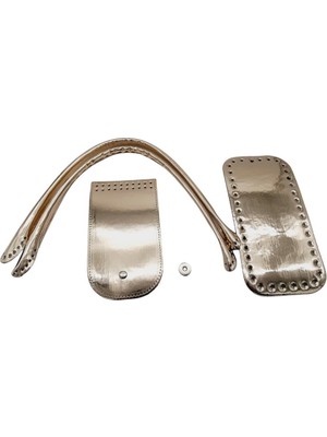 Angel Çanta Aksesuar Pelikan Çanta Saplı Parlak Rugan Deri Çanta Seti Açık Gold Renk