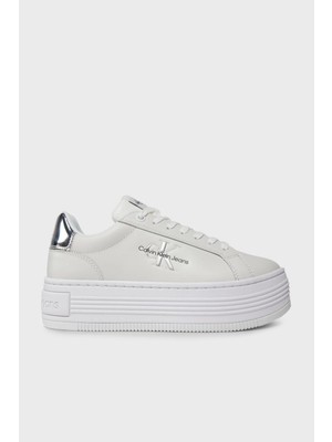 Calvin Klein Logolu  Deri Platform Topuk Sneaker Ayakkabı YW0YW0145701V Kadın Ayakkabı YW0YW01457 01V