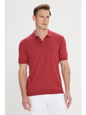 AC&Co / Altınyıldız Classics Erkek Bordo Standart Fit Normal Kesim %100 Pamuk Jakarlı Polo Yaka Triko Tişört