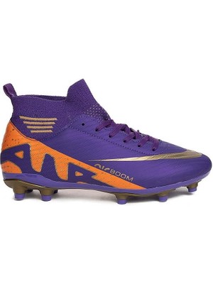Xeox Erkek 565 Bilekli Çoraplı Krampon Mor Turuncu Futbol Ayakkabısı