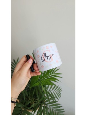 Happy Mountains Isme Özel Kişiye Özel Porselen Papatya ve Kalp Desenli T Kupa  Bardak Latte Fincanı