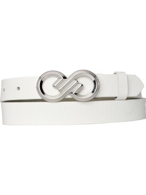 Goderi Deri, Gümüş Tokalı 3 cm Süt Beyaz Kadın Kemeri; Elbise, Pantolon Kemeri=3cm-Kdn-44