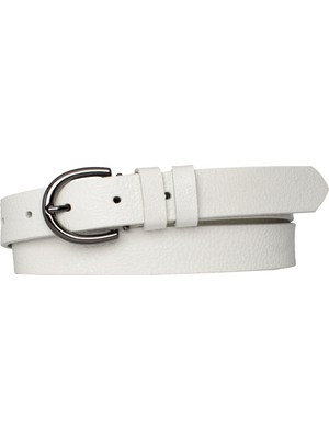 Goderi Deri Nikel Tokalı Süt Beyaz Ince Kadın Kemeri, 3cm=3cm-Kdn-03