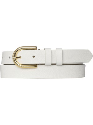 Goderi Deri Gold Tokalı Süt Beyaz Ince Kadın Kemeri, 3cm=3cm-Kdn-22