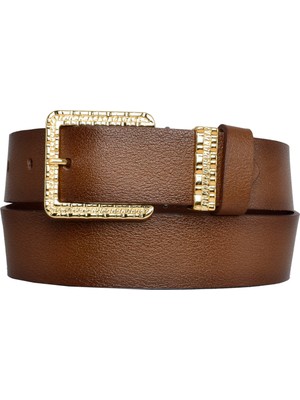 Goderi Deri, Gold Takım Tokalı 4 cm Kahverengi Kadın Kemeri; Kot, Spor Kemer