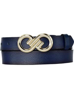 Goderi Deri, Gold Tokalı 3 cm Lacivert Kadın Kemeri; Elbise, Pantolon Kemeri