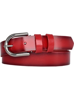 Goderi Deri, Nikel Tokalı 3 cm Kırmızı Kadın Kemeri; Elbise, Pantolon Kemeri=3cm-Kdn-21