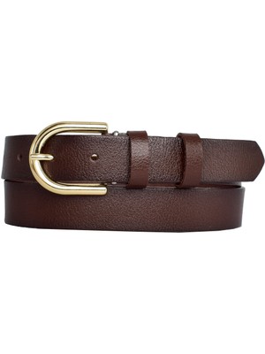 Goderi Deri, Gold Tokalı 3 cm Koyu Kahverengi Kadın Kemeri; Elbise, Pantolon Kemeri=3cm-Kdn-22
