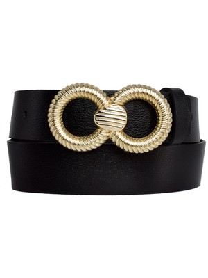 Goderi  Deri, Gold Tokalı 4 cm Siyah Kadın Kemeri; Kot, Spor