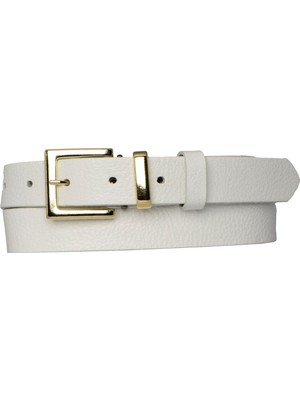 Goderi Deri, Gold Takım Tokalı 3 cm Süt Beyaz Kadın Kemeri; Elbise, Pantolon Kemeri=3cm-Kdn-47