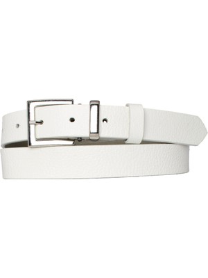 Goderi Deri, Gümüş Takım Tokalı 3 cm Süt Beyaz Kadın Kemeri; Elbise, Pantolon Kemeri=3cm-Kdn-48