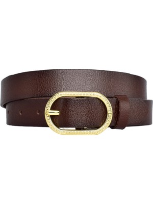 Goderi Deri, Gold Tokalı 3 cm Koyu Kahverengi Kadın Kemeri; Elbise, Pantolon Kemeri=3cm-Kdn-32