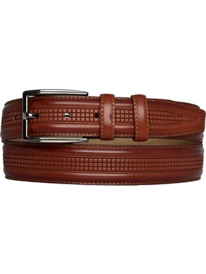 Goderi Deri, Kızıl Taba Dikişli Klasik, Kumaş Pantolon Kemeri 3.5 Cm_dikisli.orta.bas