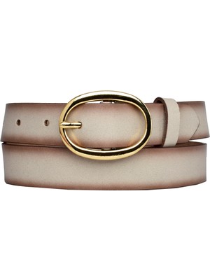 Goderi Deri, Gold Oval Tokalı 3 cm Vizon Kadın Kemeri; Elbise, Pantolon Kemeri=3cm-Kdn-36