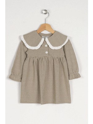 Zepkids Bebe Yaka Uzun Kol Pıtıkarelı Bebe Yaka Dugmelı Acik Bej Renk Kız Çocuk Elbıse