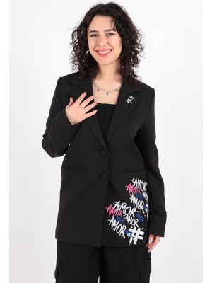 Soul 31589 Kadın Amor Baskılı Astarlı Blazer Ceket Ss